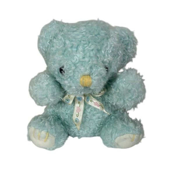 Soft Classics Toys R Us Blue Plush Bear Small Curly Fur Rattle Lovey - Picture 1 of 10
